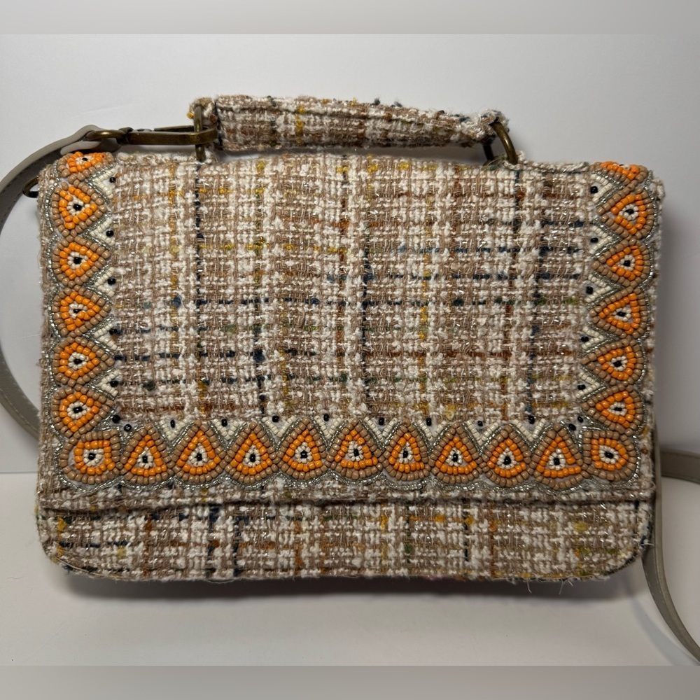 America & Beyond Beaded Tweed Crossbody Bag